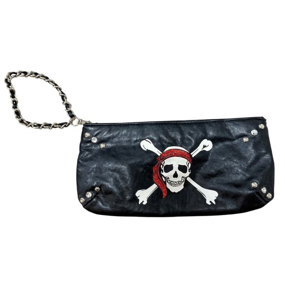 Biker Chick Skull Wristlet Edgy Pirate Bootie Crossbones VTG 80s Black Cute Goth - Picture 1 of 13